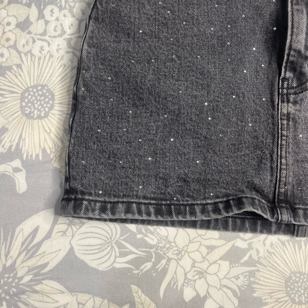 Abercrombie & Fitch High Rise Denim Mini Skirt Black Rhinestone Size 24 Y2K - Picture 6 of 16